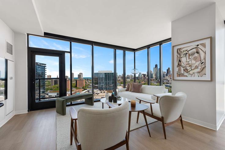 Salle de séjour élégante avec mobilier moderne dans un appartement à Building West Blackhawk Street - cloud9-guesty - 1029651 à Chicago, Chicago Salle de séjour élégante avec mobilier moderne dans un appartement à Building West Blackhawk Street - cloud9-guesty - 1029651 à Chicago, Chicago