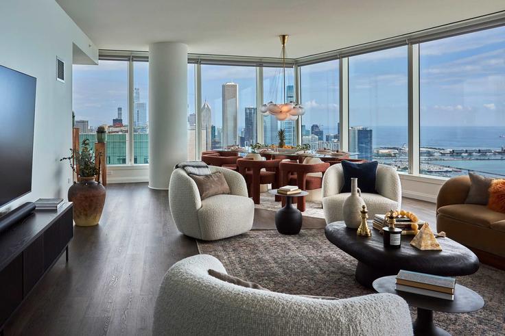 Elegante sala de estar con mobiliario moderno en un apartamento en Building South Michigan Avenue - cloud9-guesty - 1250692 - CHI en Chicago, Chicago