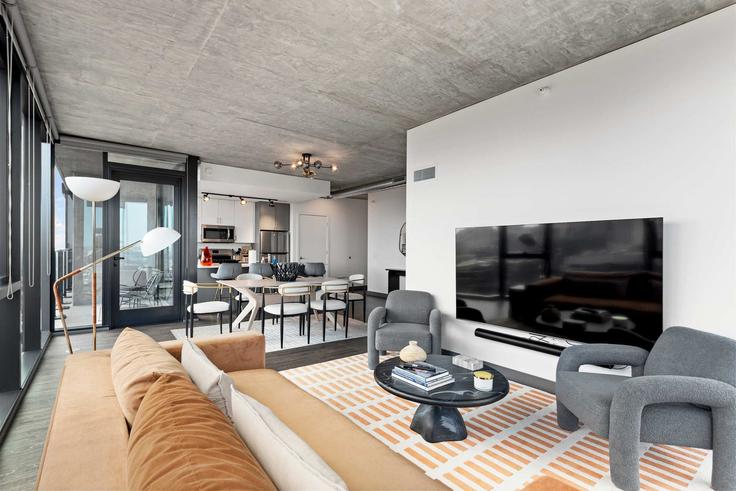 Elegante sala de estar con mobiliario moderno en un apartamento en Building North Elizabeth Street - cloud9-guesty - 1029631 - CHI en Chicago, Chicago Elegante sala de estar con mobiliario moderno en un apartamento en Building North Elizabeth Street - cloud9-guesty - 1029631 - CHI en Chicago, Chicago