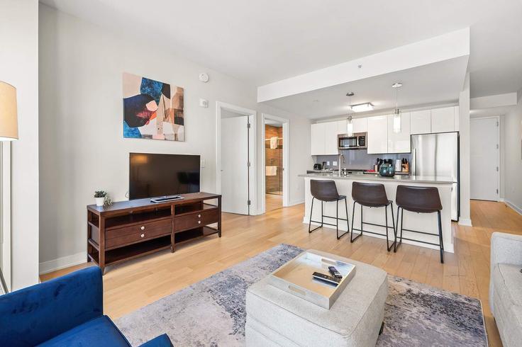 Salle de séjour élégante avec mobilier moderne dans un appartement à Building Atlantic Street - compassfurnishedapartments - 1335270 à Stamford, Stamford Salle de séjour élégante avec mobilier moderne dans un appartement à Building Atlantic Street - compassfurnishedapartments - 1335270 à Stamford, Stamford