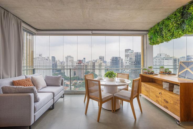 Elegant gestaltetes Wohnzimmer mit moderner Einrichtung in einer Wohnung im Building Rua Professor Atílio Innocenti - conviva-stay - 1539075 in Vila Nova Conceição, São Paulo
