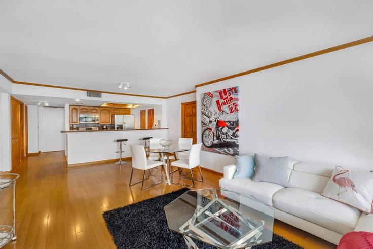 Elegantly designed living room with modern furnishings in an apartment at Building North Bayshore Drive - cozygroup - 1054094 - MIA in Miami, Miami