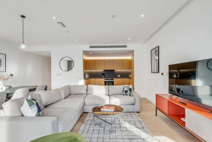 Elegantly designed living room with modern furnishings in an apartment at Building Camley Street - cozygroup - 1059838 - LON in London Borough of Camden, London