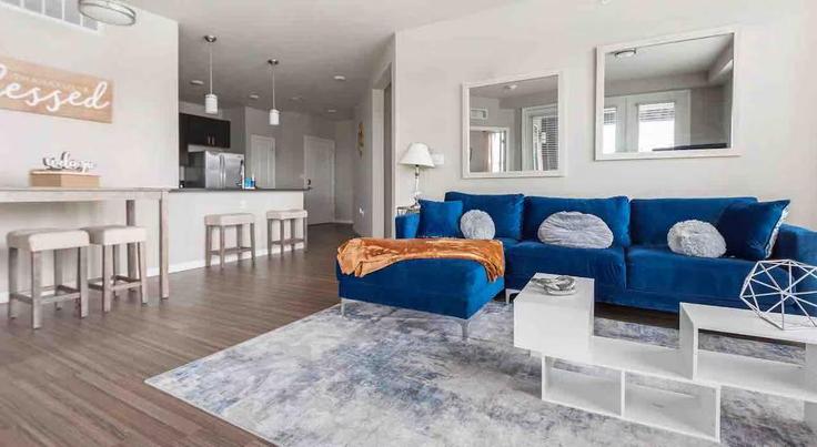 Elegant gestaltetes Wohnzimmer mit moderner Einrichtung in einer Wohnung im Building Corporate Hill Drive - credence-corporate-property-management - 1490322 in St. Louis, St. Louis