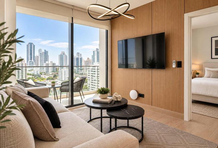 Elegant gestaltetes Wohnzimmer mit moderner Einrichtung in einer Wohnung im Building Calle 74 Este - cs - 1631264 in Panama City, Panama City Elegant gestaltetes Wohnzimmer mit moderner Einrichtung in einer Wohnung im Building Calle 74 Este - cs - 1631264 in Panama City, Panama City