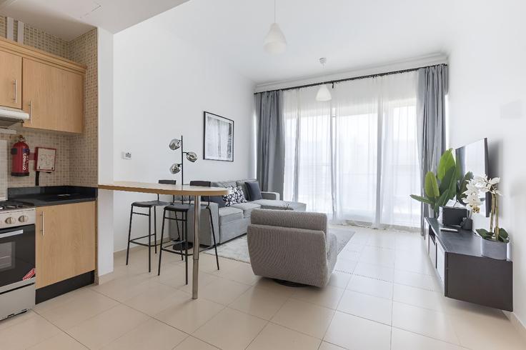 Elegantly designed living room with modern furnishings in an apartment at Building Marasi Drive - daify - 1318604 in Business Bay, Dubai