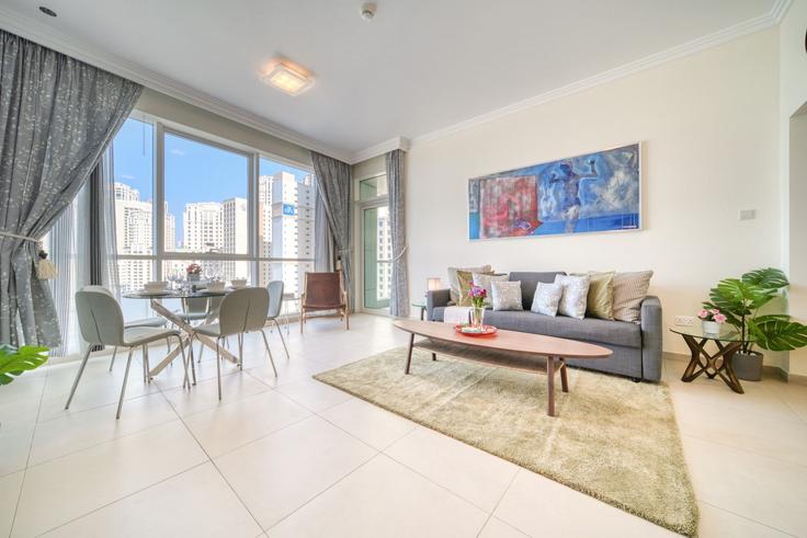 Elegantly designed living room with modern furnishings in an apartment at Building Al Mamsha Street - dlx-holiday-homes - 1238951 - DXB in Dubai Marina, Dubai Elegantly designed living room with modern furnishings in an apartment at Building Al Mamsha Street - dlx-holiday-homes - 1238951 - DXB in Dubai Marina, Dubai