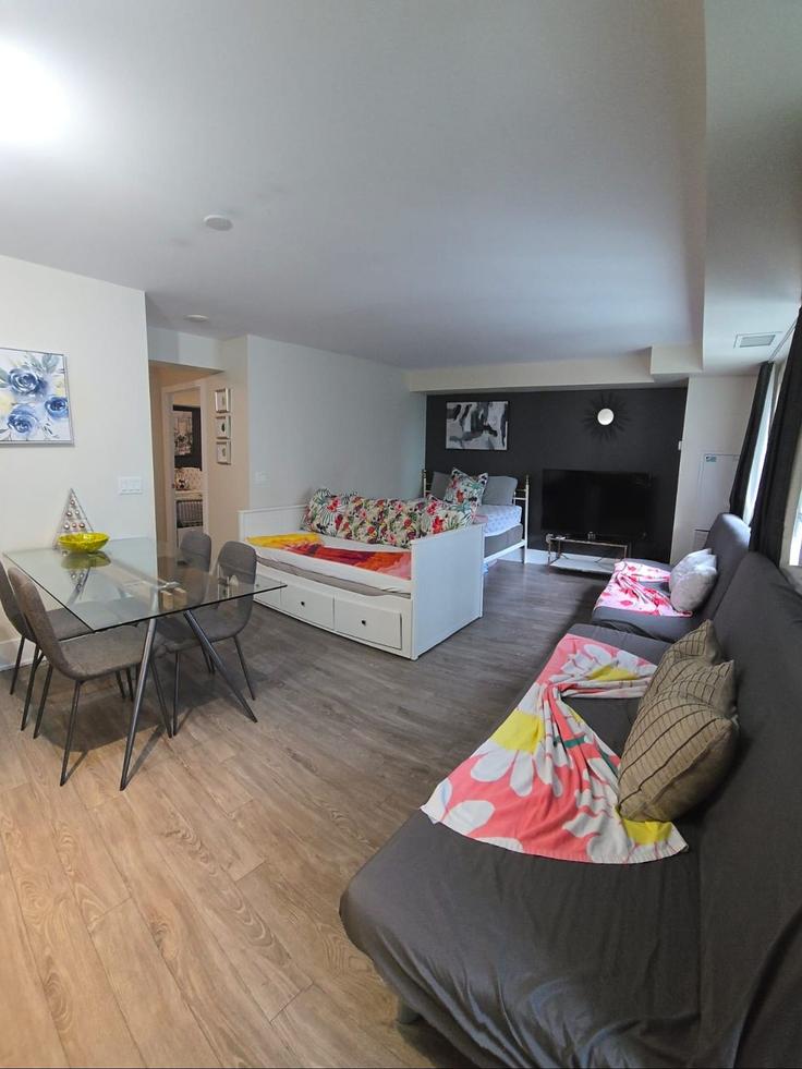 Elegantly designed living room with modern furnishings in an apartment at Building Front Street West - downtown-toronto-vacations - 1347732 in Old Toronto, Toronto