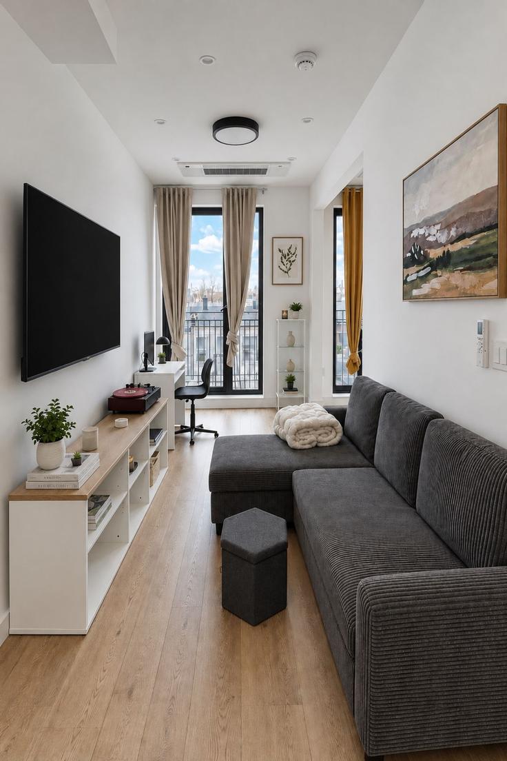 Elegantly designed living room with modern furnishings in an apartment at Building Wilson Avenue - dreamcity-stays - 1521445 in Brooklyn, New York