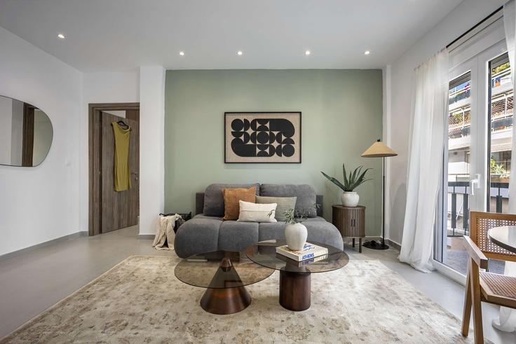 Elegante sala de estar con mobiliario moderno en un apartamento en Building Kononos - dsad - 1610235 en Central Athens, Athens Elegante sala de estar con mobiliario moderno en un apartamento en Building Kononos - dsad - 1610235 en Central Athens, Athens