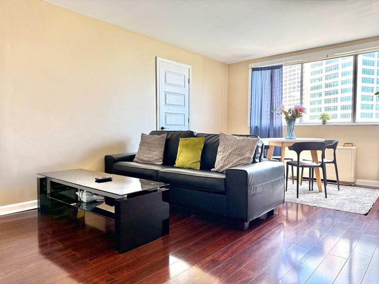 Sala de estar elegantemente projetada com móveis modernos em um apartamento no Building Piedmont Avenue Northeast - duoduo-llc - 1299373 - ATL em Atlanta, Atlanta