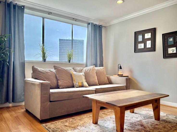 Elegante sala de estar con mobiliario moderno en un apartamento en Building Piedmont Avenue Northeast - duoduo-llc - 1299358 - ATL en Atlanta, Atlanta