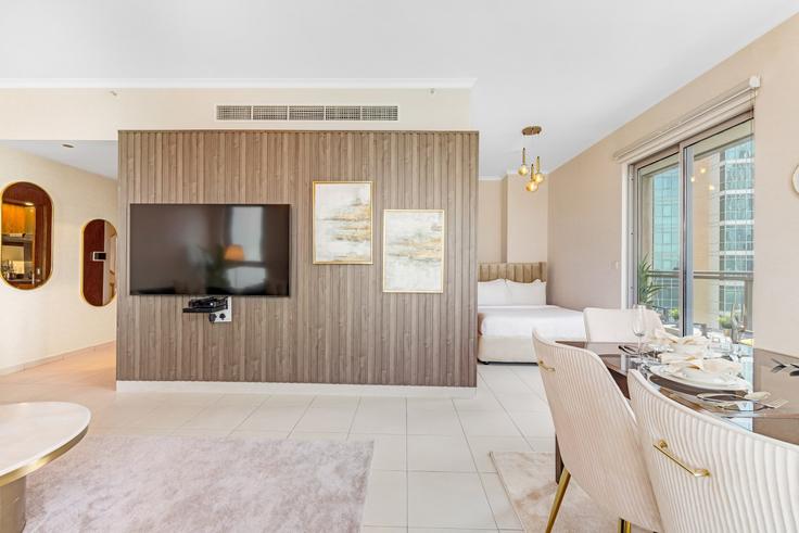 Elegantly designed living room with modern furnishings in an apartment at Building Sheikh Mohammed bin Rashid Boulevard - durrani-holiday-homes-llc - 1294915 - DXB in Downtown Dubai, Dubai