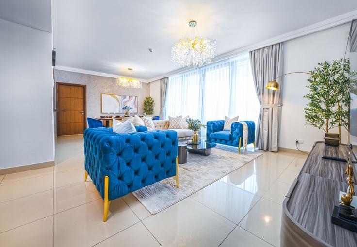 Elegantly designed living room with modern furnishings in an apartment at Building Dubai Fountain Street - easy-go-vacation-homes-rental-llc - 1286465 - DXB in Downtown Dubai, Dubai Elegantly designed living room with modern furnishings in an apartment at Building Dubai Fountain Street - easy-go-vacation-homes-rental-llc - 1286465 - DXB in Downtown Dubai, Dubai