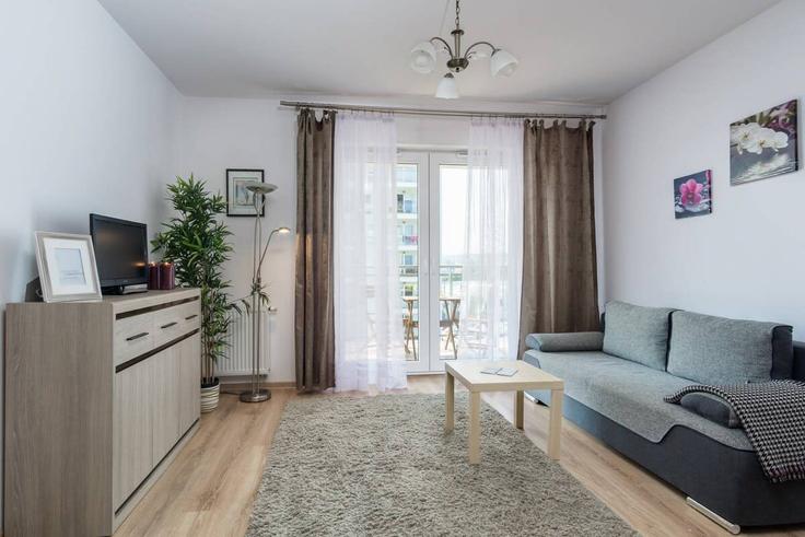 Gdańsk GdańskのBuilding Obrońców Wybrzeża - elite-apartments - 1320001のアパートメントにある、モダンな家具を備えたエレガントなデザインのリビングルーム Gdańsk GdańskのBuilding Obrońców Wybrzeża - elite-apartments - 1320001のアパートメントにある、モダンな家具を備えたエレガントなデザインのリビングルーム