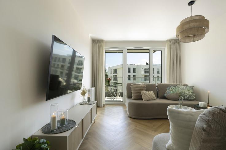 Gdańsk, Gdańsk에 위치한 Building Gwiazda Morza - elite-apartments - 1320075 유닛의 세련된 인테리어가 돋보이는 거실