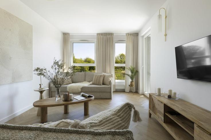 Salle de séjour élégante avec mobilier moderne dans un appartement à Building Starowiejska - elite-apartments - 1320120 à Gdańsk, Gdańsk