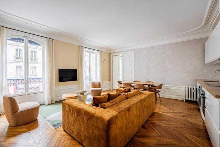 Salle de séjour élégante avec mobilier moderne dans un appartement à Building Rue de Rome - evengestion - 1631646 à 8th arrondissement of Paris, Paris