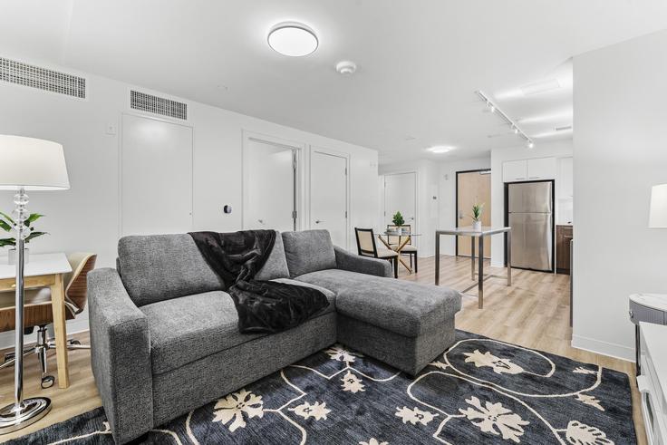 Elegante sala de estar con mobiliario moderno en un apartamento en Building Western Avenue - evonifystays - 1343277 en Boston, Boston