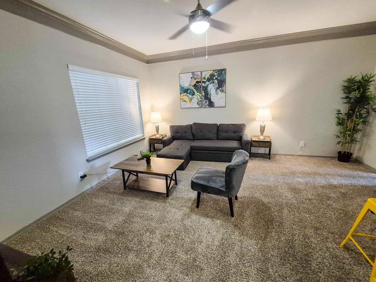 Salle de séjour élégante avec mobilier moderne dans un appartement à Building Metric Boulevard - evonifystays - 1343250 à Austin, Austin Salle de séjour élégante avec mobilier moderne dans un appartement à Building Metric Boulevard - evonifystays - 1343250 à Austin, Austin