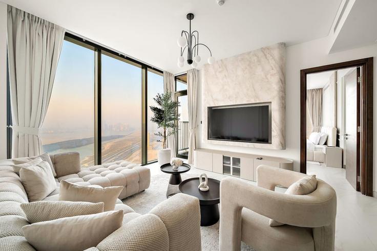 Elegant gestaltetes Wohnzimmer mit moderner Einrichtung in einer Wohnung im Building Tariaq Bedon Esm - first-class - 1336657 in Nad Al Sheba, Dubai