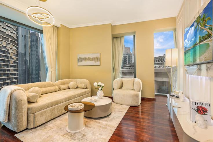 Salle de séjour élégante avec mobilier moderne dans un appartement à Building Sheikh Mohammed bin Rashid Boulevard - first-class - 1336671 à Downtown Dubai, Dubai Salle de séjour élégante avec mobilier moderne dans un appartement à Building Sheikh Mohammed bin Rashid Boulevard - first-class - 1336671 à Downtown Dubai, Dubai