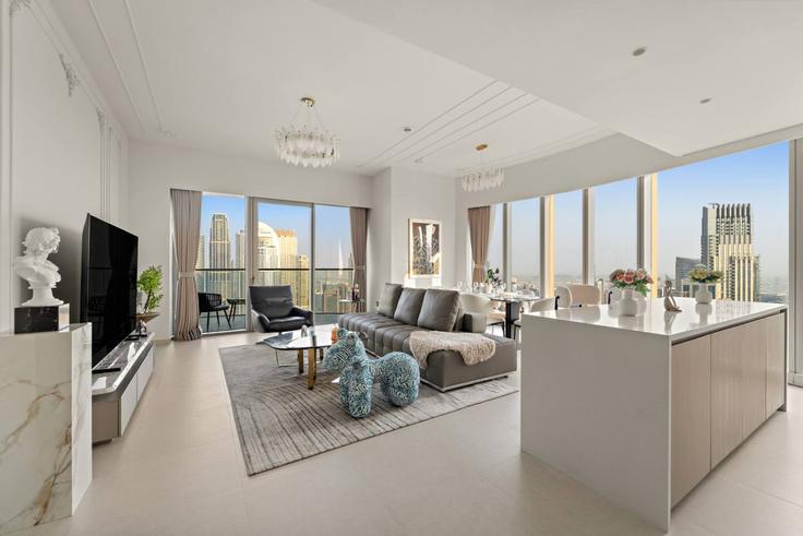 Dubai Downtown DubaiのBuilding Tariaq Bedon Esm - first-class - 1336730のアパートメントにある、モダンな家具を備えたエレガントなデザインのリビングルーム