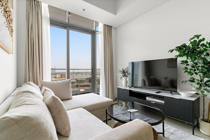 Elegantly designed living room with modern furnishings in an apartment at Building 20th Street - first-class - 1336731 in Al Wasl, Dubai