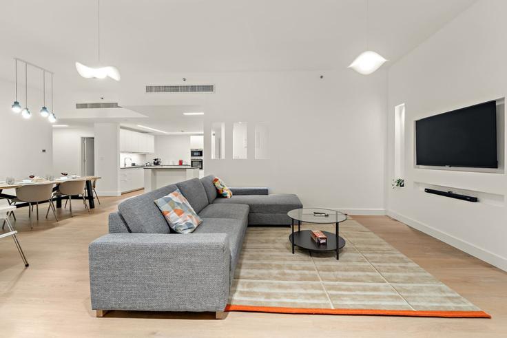 Elegantly designed living room with modern furnishings in an apartment at Building Al Gharbi Street - first-class - 1370237 in Dubai Marina, Dubai