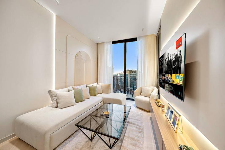 Elegante sala de estar con mobiliario moderno en un apartamento en Building Tariaq Bedon Esm - first-class - 1475389 en Al Barsha South Third, Dubai Elegante sala de estar con mobiliario moderno en un apartamento en Building Tariaq Bedon Esm - first-class - 1475389 en Al Barsha South Third, Dubai