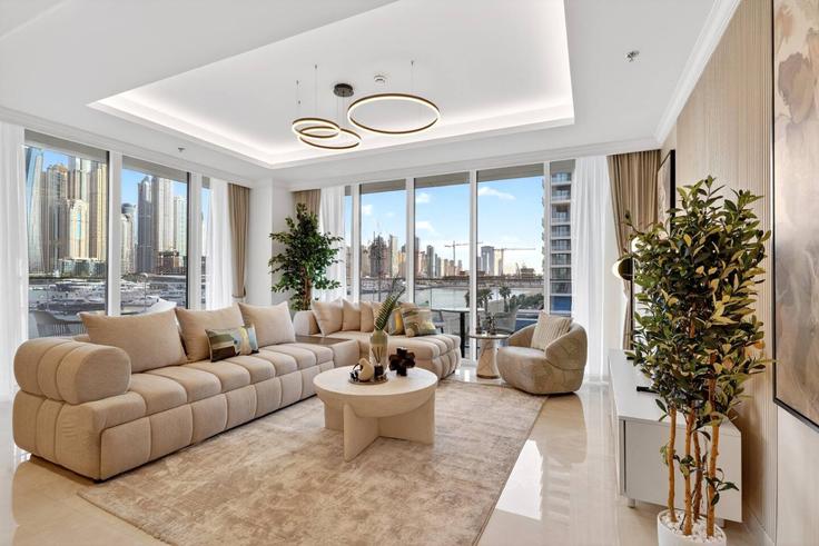 Elegante sala de estar con mobiliario moderno en un apartamento en Building Tariaq Bedon Esm - first-class - 1511967 en Marsa Dubai, Dubai