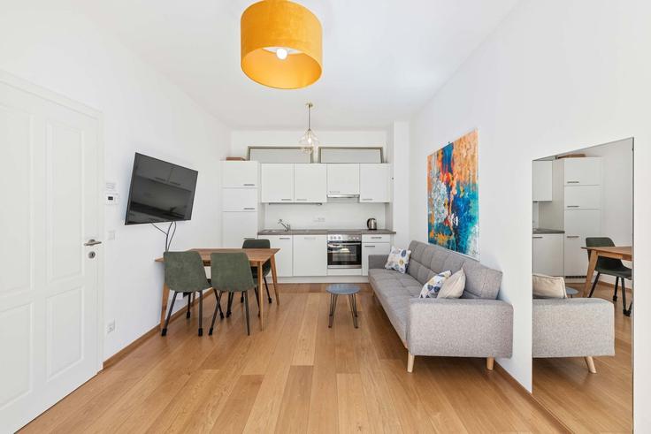 Sala de estar elegantemente projetada com móveis modernos em um apartamento no Building Währinger Gürtel - flexi-flats-management-gmbh - 1613595 em Vienna, Vienna Sala de estar elegantemente projetada com móveis modernos em um apartamento no Building Währinger Gürtel - flexi-flats-management-gmbh - 1613595 em Vienna, Vienna