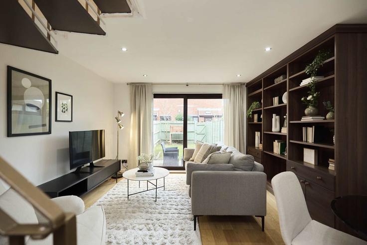 Building Claire Place - flyp-homes-ltd - 1512270 adresindeki bir dairede modern mobilyalarla zarif bir şekilde tasarlanmış oturma odası London Borough of Tower Hamlets, London