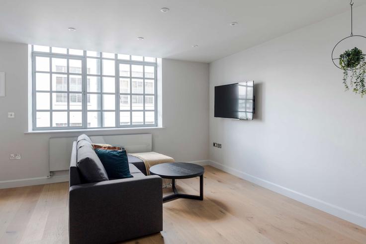 Elegant gestaltetes Wohnzimmer mit moderner Einrichtung in einer Wohnung im Building Eyre Street Hill - frankiesays - 1028608 - LON in London Borough of Islington, London Elegant gestaltetes Wohnzimmer mit moderner Einrichtung in einer Wohnung im Building Eyre Street Hill - frankiesays - 1028608 - LON in London Borough of Islington, London