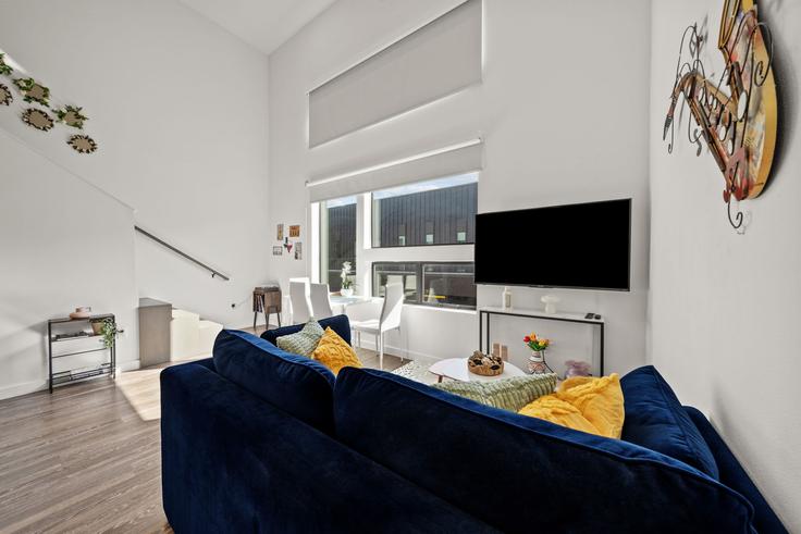 Elegant gestaltetes Wohnzimmer mit moderner Einrichtung in einer Wohnung im Building Navasota Street - frenchcowboys - 1030153 - ATX in Austin, Austin Elegant gestaltetes Wohnzimmer mit moderner Einrichtung in einer Wohnung im Building Navasota Street - frenchcowboys - 1030153 - ATX in Austin, Austin