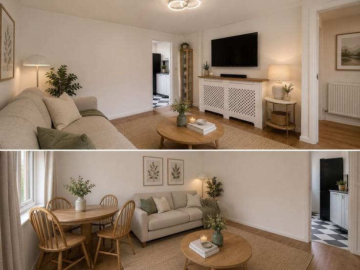 Elegant gestaltetes Wohnzimmer mit moderner Einrichtung in einer Wohnung im Building Bruce Lawn - furnished-accommodation - 1603359 in City of Leeds, Leeds
