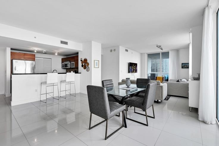 Elegantly designed living room with modern furnishings in an apartment at Building Northeast 3rd Avenue - furnishedhabitat - 1364163 in Miami, Miami