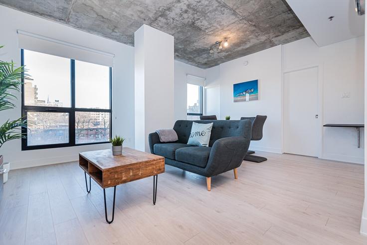 Salle de séjour élégante avec mobilier moderne dans un appartement à Building Boulevard de Maisonneuve Est - gesthab - 1261808 - TOR à Ville-Marie, Montreal Salle de séjour élégante avec mobilier moderne dans un appartement à Building Boulevard de Maisonneuve Est - gesthab - 1261808 - TOR à Ville-Marie, Montreal