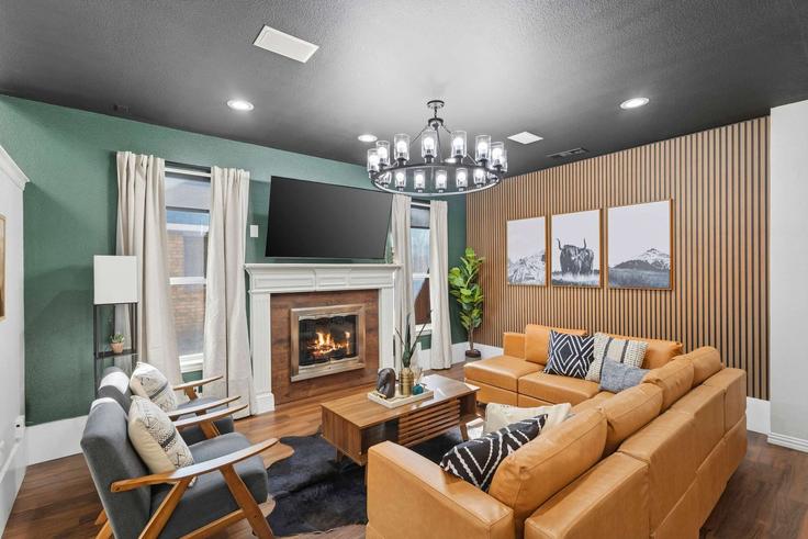 Sala de estar elegantemente projetada com móveis modernos em um apartamento no Building Christy Lane - goldnest - 1404251 em Haltom City, Haltom City Sala de estar elegantemente projetada com móveis modernos em um apartamento no Building Christy Lane - goldnest - 1404251 em Haltom City, Haltom City