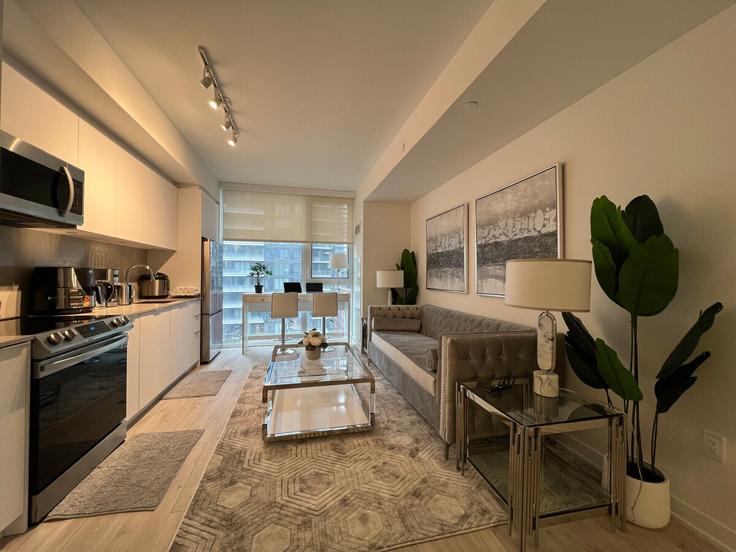 Elegant gestaltetes Wohnzimmer mit moderner Einrichtung in einer Wohnung im Building Clarence Square - guanghong-property-management-inc - 1460201 in Old Toronto, Toronto