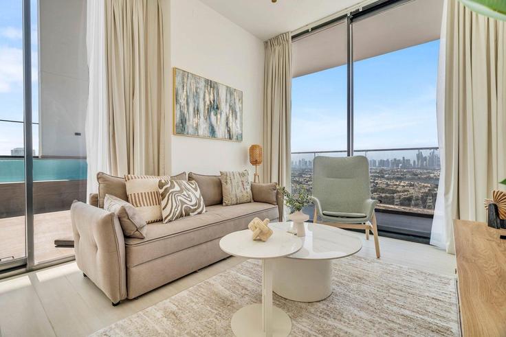 Elegantly designed living room with modern furnishings in an apartment at Building Street 5 - guestready-dxb - 1497127 in Al Barsha South Fourth, Dubai Elegantly designed living room with modern furnishings in an apartment at Building Street 5 - guestready-dxb - 1497127 in Al Barsha South Fourth, Dubai