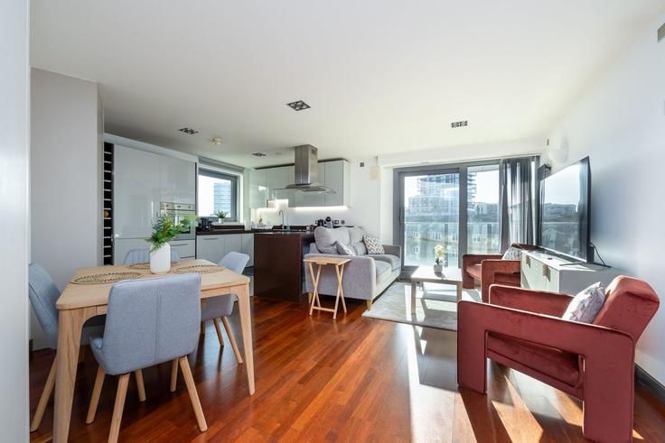 Elegantly designed living room with modern furnishings in an apartment at Building Bridges Court Road - guestready - 1535921 in London Borough of Wandsworth, London