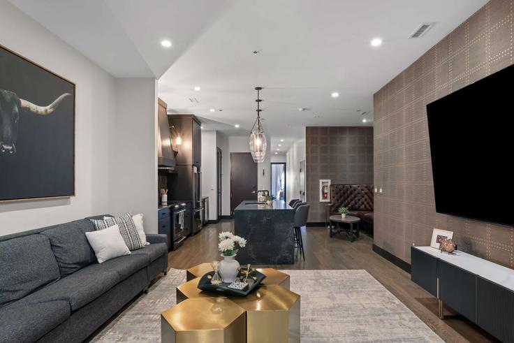 Elegante sala de estar con mobiliario moderno en un apartamento en Building 2nd Avenue North - hallsonhospitality - 1341483 en Nashville, Nashville