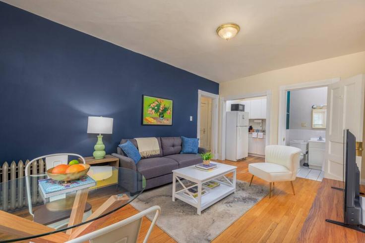 Elegant gestaltetes Wohnzimmer mit moderner Einrichtung in einer Wohnung im Building Newbury Street - healinghomesofboston - 1076728 - BOS in Boston, Boston