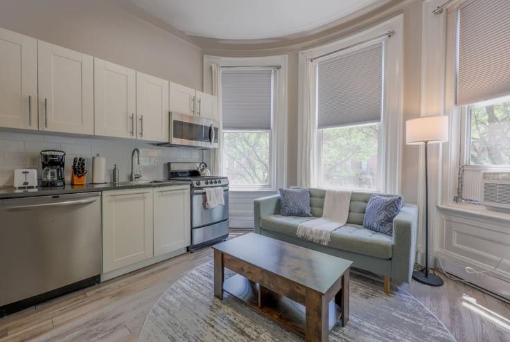 Salle de séjour élégante avec mobilier moderne dans un appartement à Building Bay State Road - healinghomesofboston - 1076819 - BOS à Boston, Boston