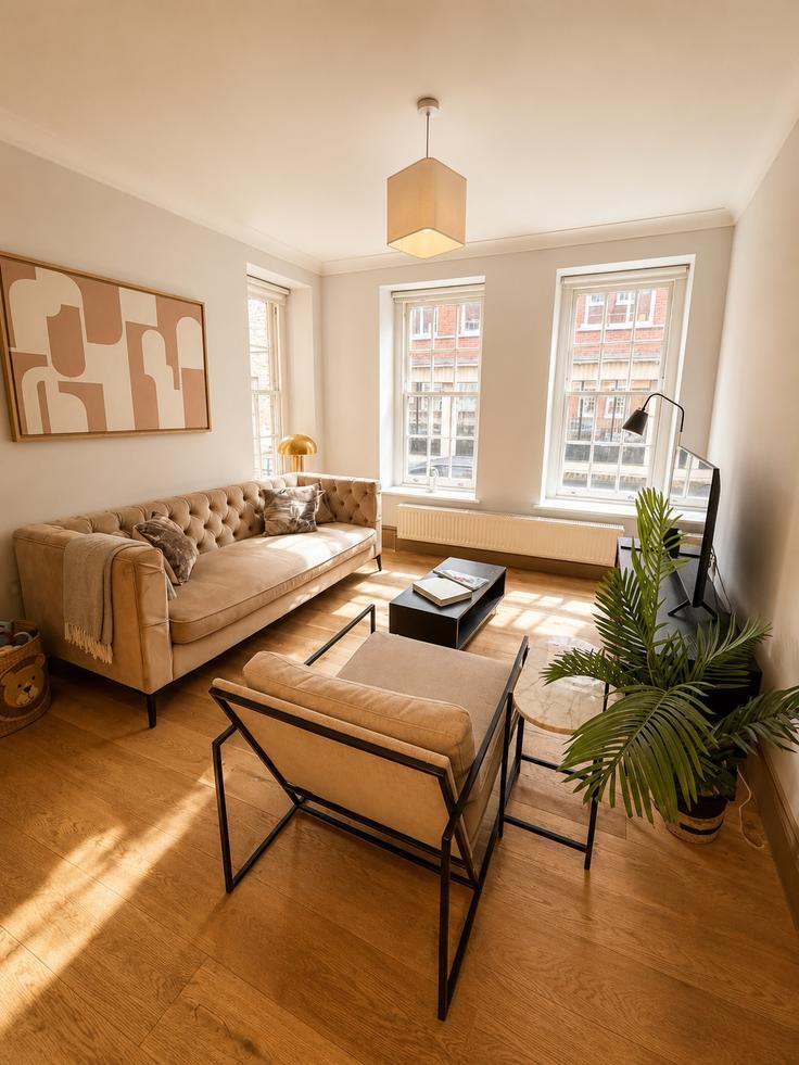 Elegant gestaltetes Wohnzimmer mit moderner Einrichtung in einer Wohnung im Building Riding House Street - heaven-host-limited - 1507886 in City of Westminster, London Elegant gestaltetes Wohnzimmer mit moderner Einrichtung in einer Wohnung im Building Riding House Street - heaven-host-limited - 1507886 in City of Westminster, London