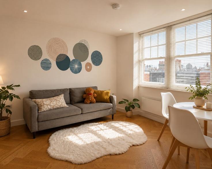 Elegante sala de estar con mobiliario moderno en un apartamento en Building Bridgeman Street - heaven-host-limited - 1532074 en City of Westminster, London