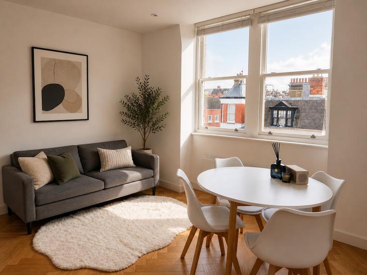 Elegant gestaltetes Wohnzimmer mit moderner Einrichtung in einer Wohnung im Building Bridgeman Street - heaven-host-limited - 1532074 in City of Westminster, London Elegant gestaltetes Wohnzimmer mit moderner Einrichtung in einer Wohnung im Building Bridgeman Street - heaven-host-limited - 1532074 in City of Westminster, London