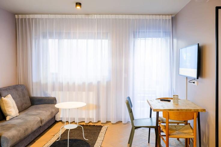 Building Barónsstígur - heimaleiga - 1285722 adresindeki bir dairede modern mobilyalarla zarif bir şekilde tasarlanmış oturma odası Reykjavík, Reykjavík