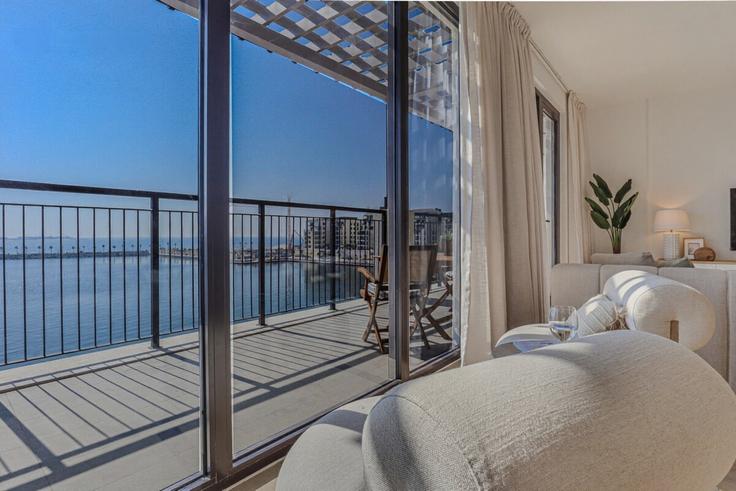 Elegante sala de estar con mobiliario moderno en un apartamento en Building Tariaq Bedon Esm - higuests-vacation-homes-rentals - 1385070 en Jumeirah, Dubai